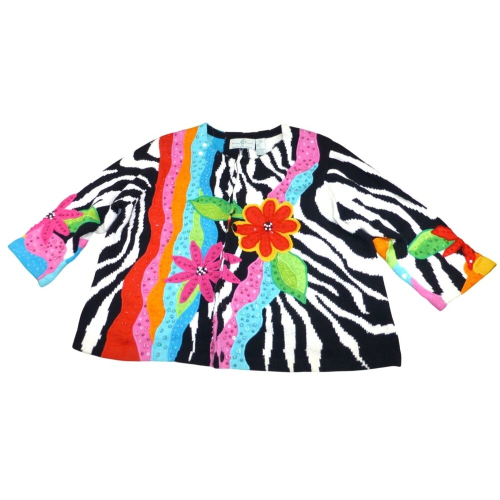 Wild Zebra Print Jacket With Sequins & Flower Pow… - image 1